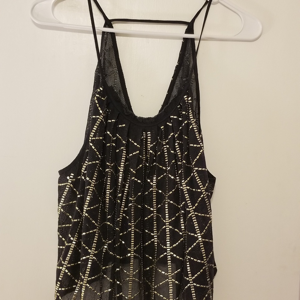 free people black and gold mesh party tank